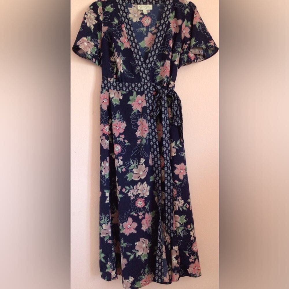 Jessica Simpson blue pink floral wrap maternity dress size medium
